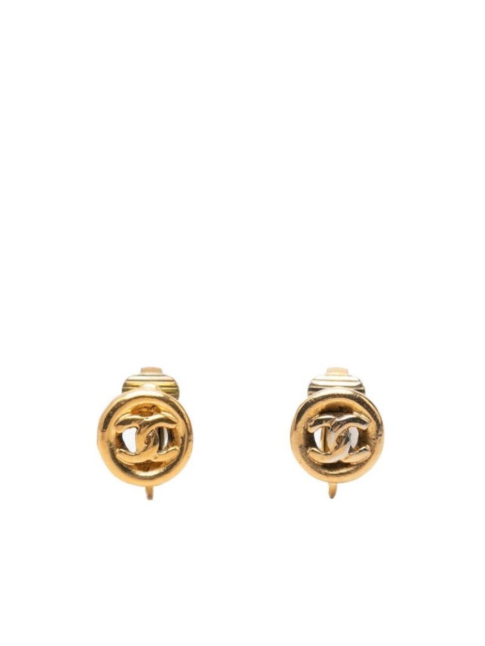 Chanel CC Logo Round Earrings Gold Plated
